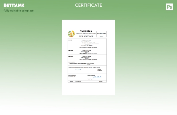 модерен стил Таџикистан од витално значење извод од матичната книга на родените 